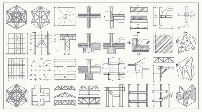 Architectural construction detail drawings showing structural building