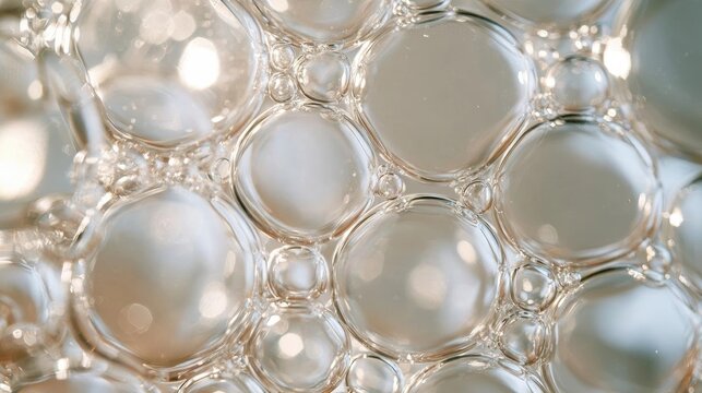 Close-up of a group of small, round, transparent bubbles. the bubbles are of different sizes and shapes, with some being larger and others smaller.