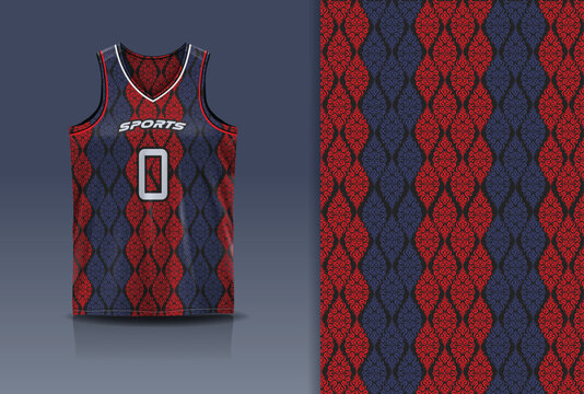 Basketball Jersey Sport Streetwear Design Abstract Geometric Diamond Ethnic Stripe Pattern Red Navy