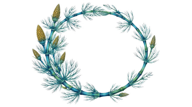 Horsetail Botanical Wreath Watercolor Frame for Wedding Stationery