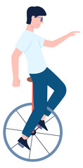 Man ride unicycle. Balance transport. Urban activity © LadadikArt