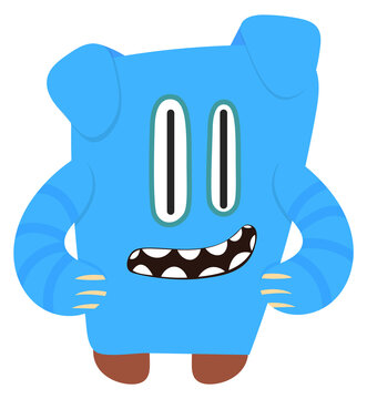 Blue bizarre monster. Funny creature. Fantasy character