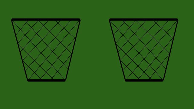 Two Animated  Abstract Trash Cans with Crosshatch Pattern on Green Background