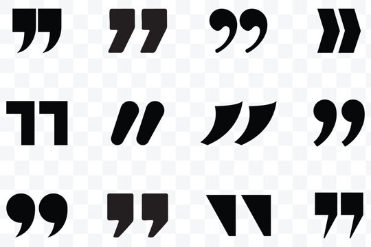 Quotation mark double quote icon set vector. Quotation symbols for text, speech and typography design. Bold double quote punctuation symbols vector illustration.