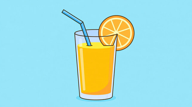 Illustration of orange juice glass with straw and fruit slice glass drink drinking stra