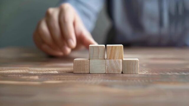 Close-up of Wooden Blocks Arranged as a Bar Chart on a Table