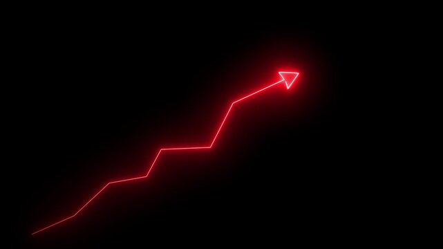 neon business arrow icon on black background. Successful, growth, Increased and trend neon line 4k video.