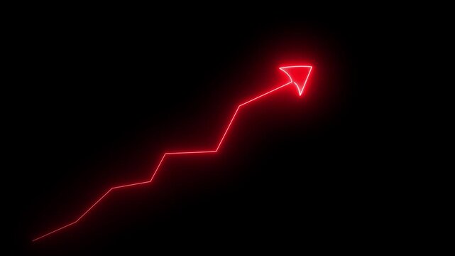 neon business arrow icon on black background. Successful, growth, Increased and trend neon line 4k video.