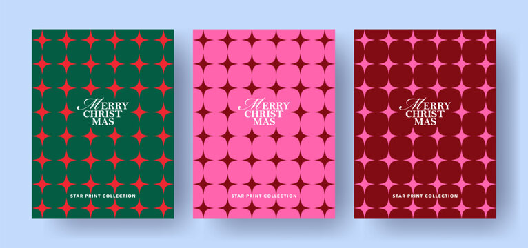 Elegant Christmas collection with geometric star patterns, festive typography and modern holiday layouts. Templates for Xmas cards, gift wrap, packaging, branding, posters and social media.
