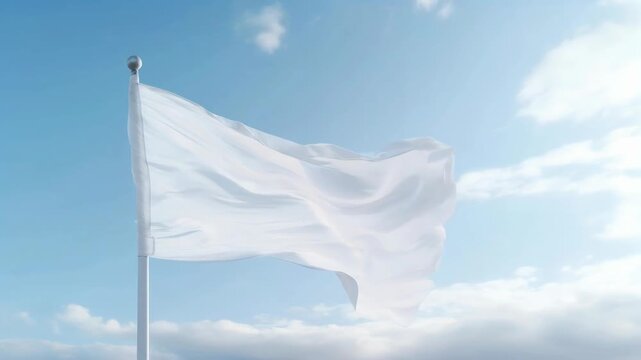 White Flag Waving in the Wind against a Blue Sky