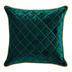 Fototapeta premium Green velvet quilted pillow with golden trim
