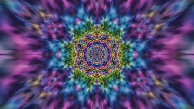 Psychedelic Tie Dye Pattern Zoom Effect with Vibrant Colors and Radial Symmetry