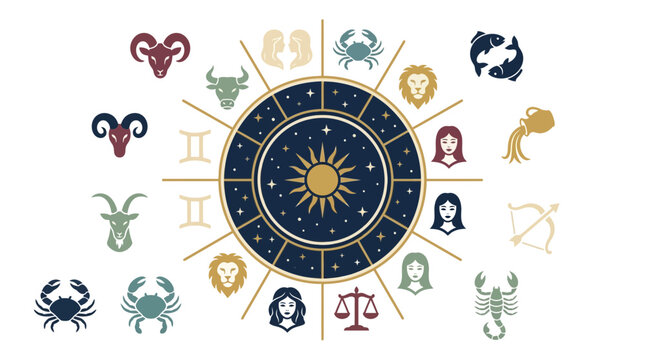 Zodiac Wheel Astrology Symbols Isolated Transparent Background