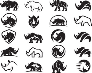 Obraz premium Rhinoceros Logo Collection Set – Modern Black Rhino Animal Mascot Vector Icons