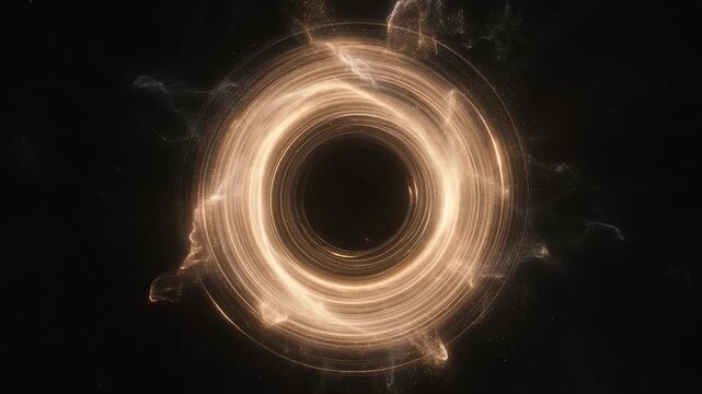 Luminous accretion disk rotating around a supermassive black hole in deep space, bending light and gravity in the cosmos