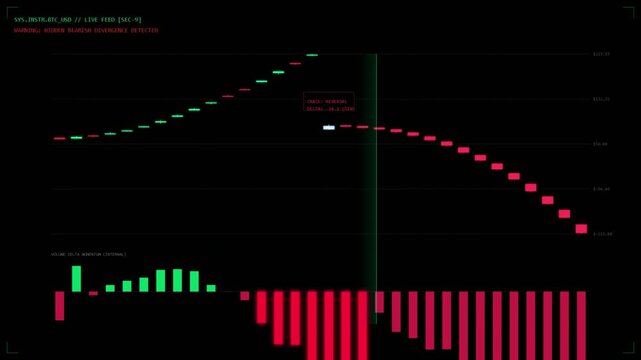 Digital financial trading chart with bearish divergence warning