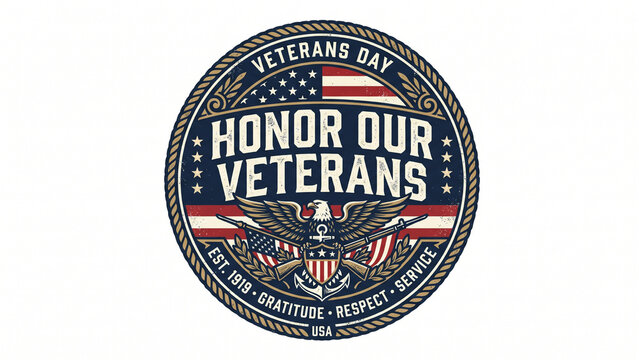 Classic veteran appreciation badge with condensed military typography, American stars, stripes, and clean vector details. army
