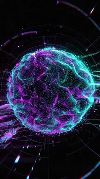 Digital artificial intelligence brain pulsating with data and light in a futuristic information technology network environment
