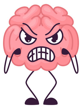 Angry brain mascot. Mental anxiety. Aggressive mind