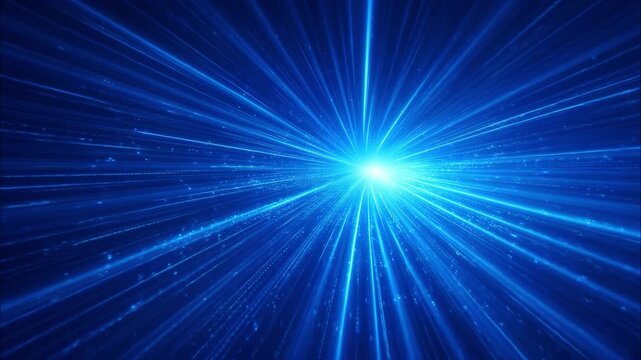 Luminous blue light streaks traveling through hyperspace at warp speed. Glowing futuristic technology and energy background concept