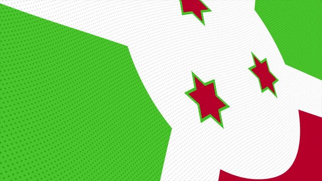 Flag of Burundi waving slowly in the foreground and moving upwards.