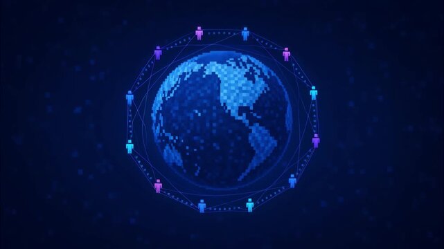 Digital earth rotating with a global social network of people connecting and communicating in a futuristic interface