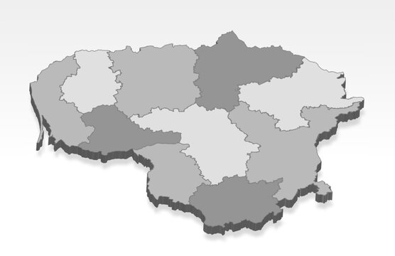 3D  Lithuania map with all Counties in gray. Three dimensional map of Lithuania  Counties  with shadow on white background for your design, app, UI.  EPS10.