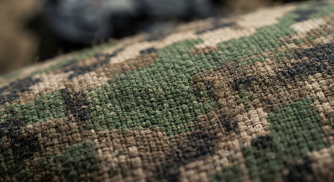 Macro shot of camouflage military fabric weave