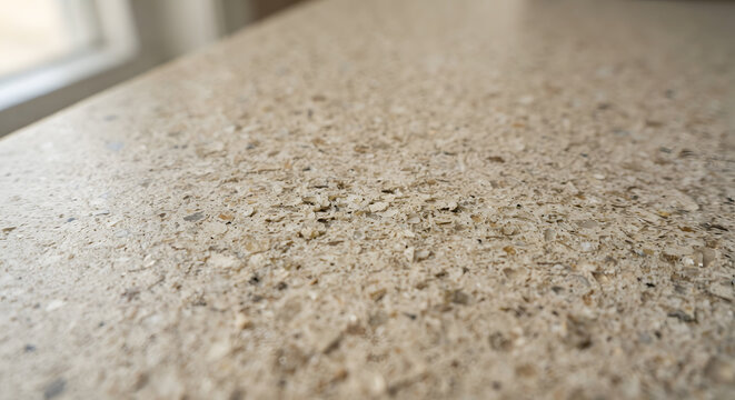 Macro shot of beige quartz countertop surface