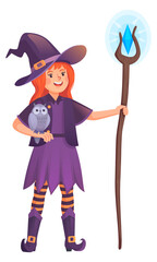 Obraz premium Magic crystal staff in witch hand. Cartoon character