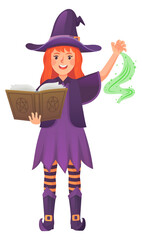 Obraz premium Magic spell book in witch hands. Witchcraft character