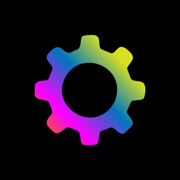 Colorful Gradient Gear Cogwheel Vector Icon on Black Background