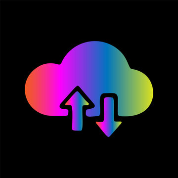 Vibrant Rainbow Cloud Upload and Download Icon Vector Illustration