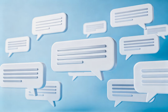 A set of stylized speech bubble icons representing digital communication, chat, and online dialogue in a clean graphic design.