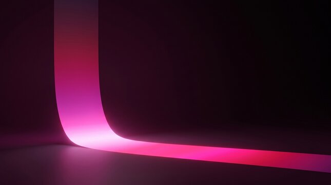 Abstract pink neon light curve on dark background with copy space for commercial marketing design