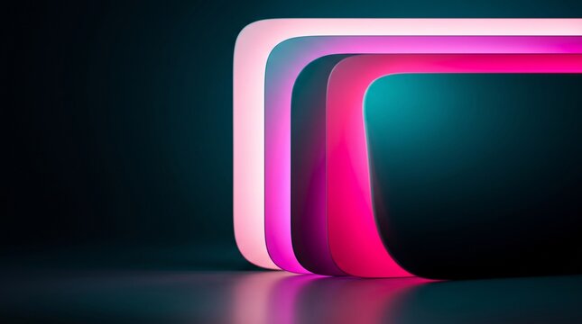 Abstract neon light layers with rounded corners and dark copy space for technology background