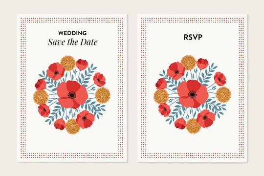 Wedding Save The Date And Rsvp Cards With Floral Design Border