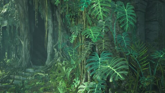 glowing green sanctuary bathed in diffused light with soft mossy textures, emerald leaves and silent alcoves create meditative mood, perfect for wellness