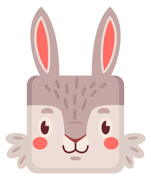 Rabbit square avatar. Bunny face cartoon icon