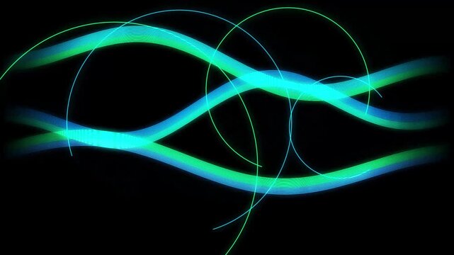Abstract cyan blue neon glowing lines, futuristic flowing light wave motion background loop, modern technology element