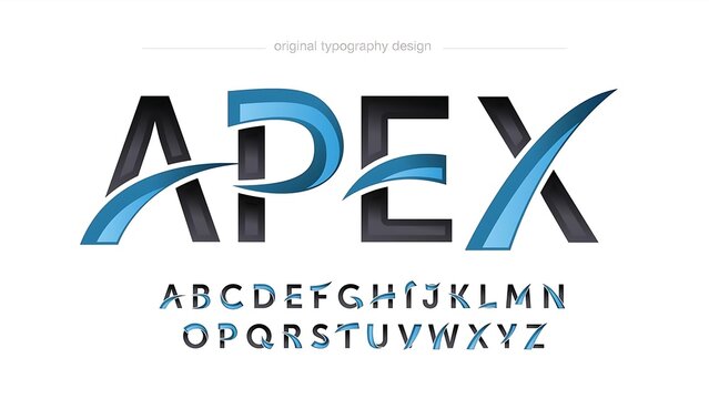 Modern Apex blue gradient typography alphabet set featuring sleek futuristic font letters for corporate branding tech logos and dynamic identity designs.