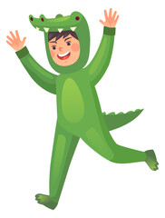 Obraz premium Boy running in dinosaur costume. Kid party character
