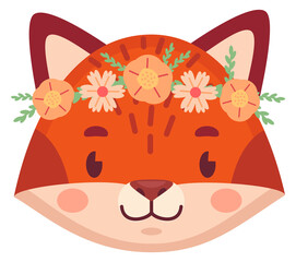 Obraz premium Cute fox in flowers. Spring forest animal avatar