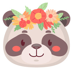 Panda in flower wreath. Cute animal head icon © ssstocker
