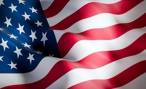 Waving United States Flag with Red White and Blue Stars and Stripes, Realistic American National Flag Fabric with Soft Folds, Patriotic USA Background