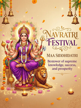 Maa siddhidatri goddess illustration for navratri festival celebration