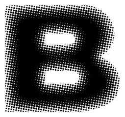 A classic vintage halftone illustration featuring the letter b in monochrome with a deliberately distressed texture perfect for retro inspired designs and graphic elements © shamima