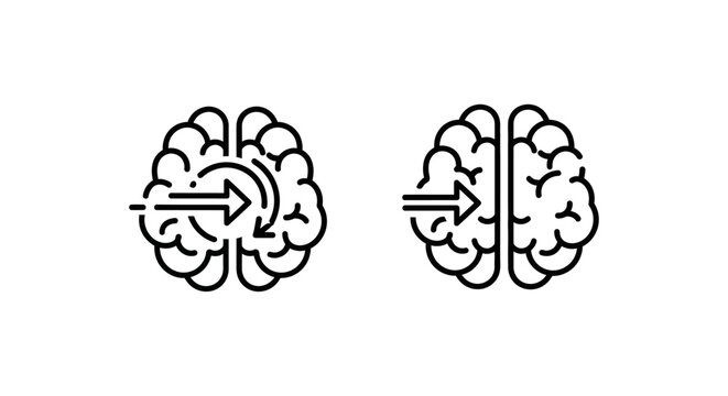 Brain mental function icons illustrating focus drift and mind shift for cognitive psychology with cognitive psychology thinking abstract intelligence minimalist knowledge analysis