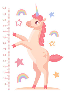 Unicorn height ruler. Kid growth cartoon meter