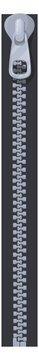 Closed zipper. Clothes fastener. Textile vertical lock